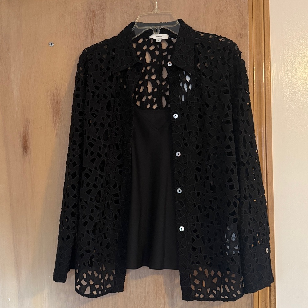 Vince Black Cut-Out Lace Blouse